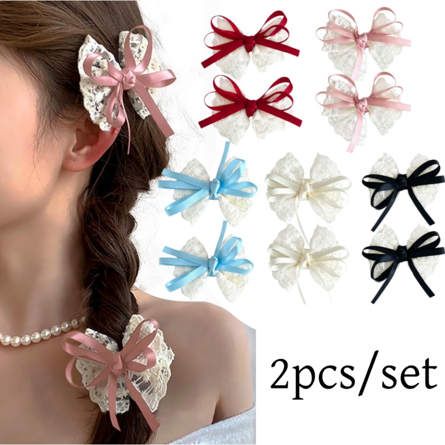 Travel Accessories Kit - 2pcs/set Cute Lace Bow Hair Clips