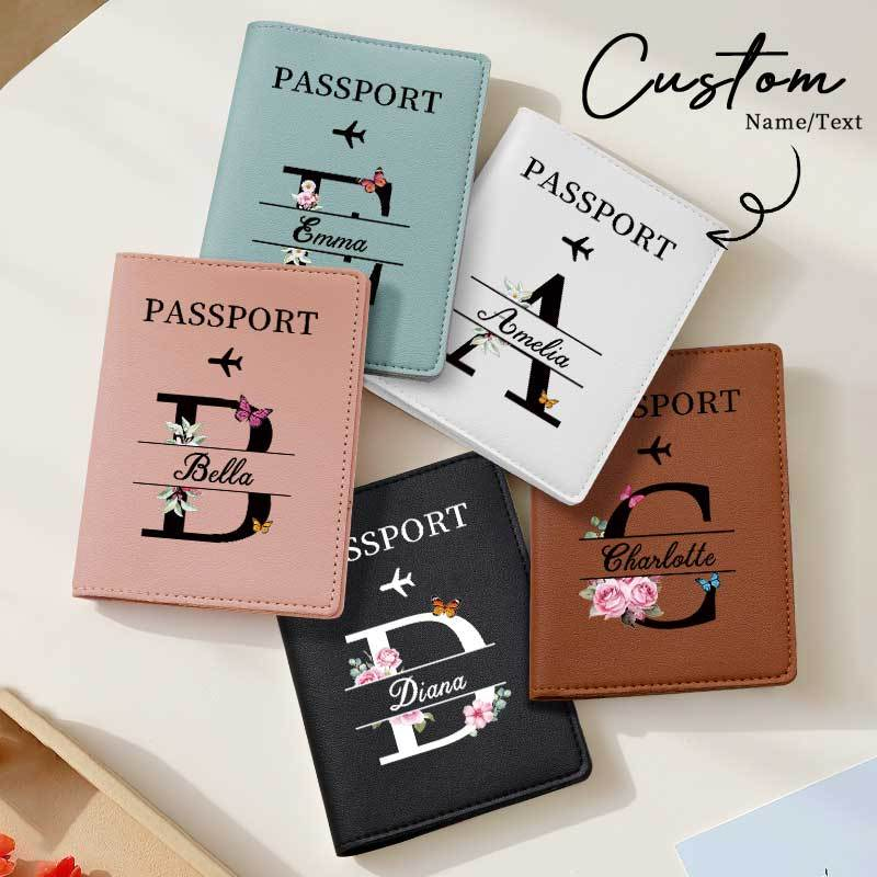 Travel Accessories Present - Personalized Brown Passport Holder Custom Name