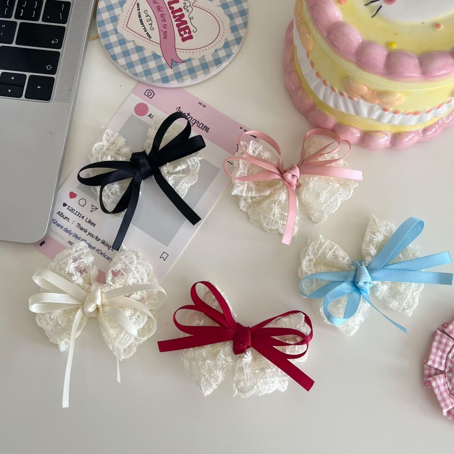 2pcs/set Cute Lace Bow Hair Cl - Travel Accessories Kit 评论和价格