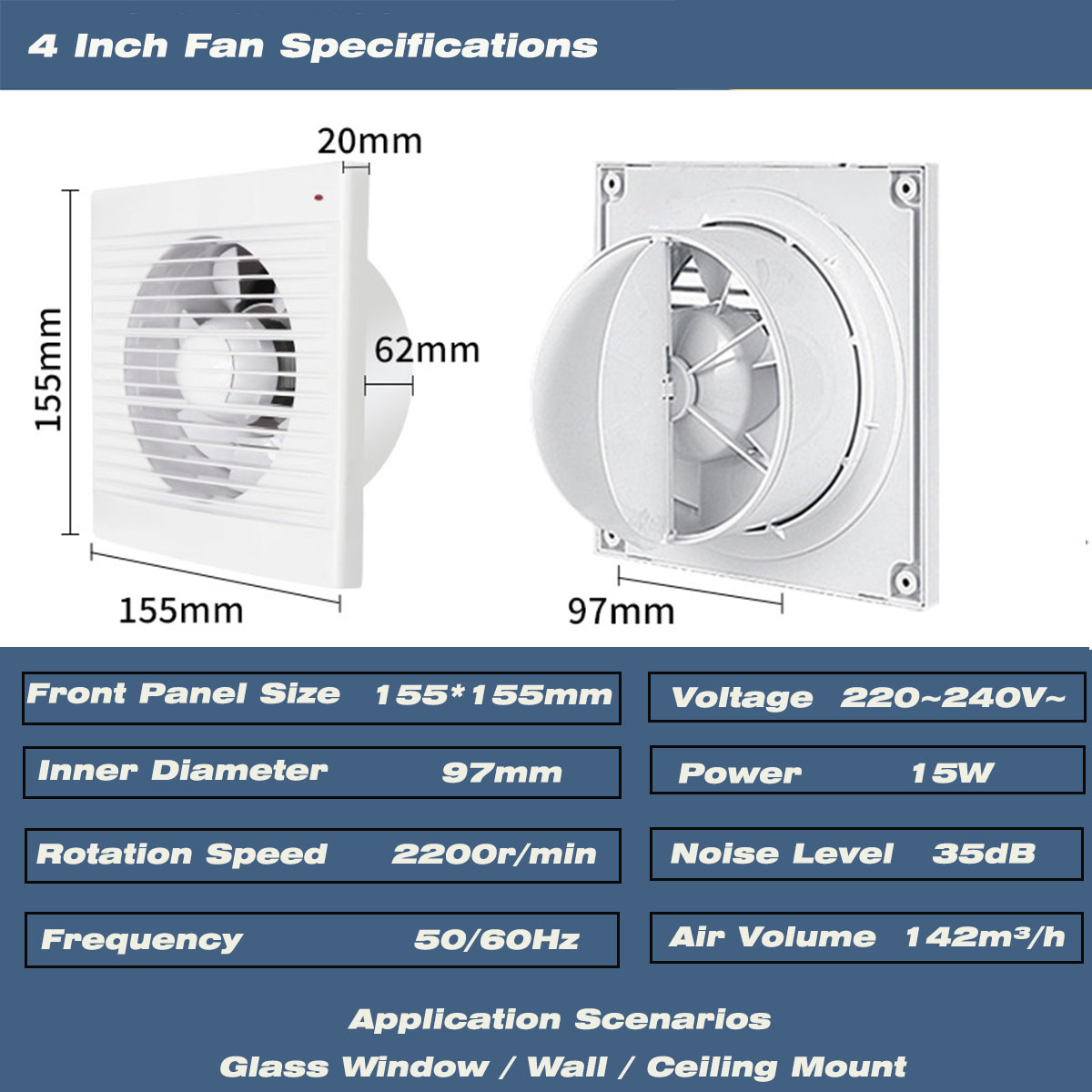 4 Inch Silent Window Mount Exh - Travel Accessories Uk 评论和价格